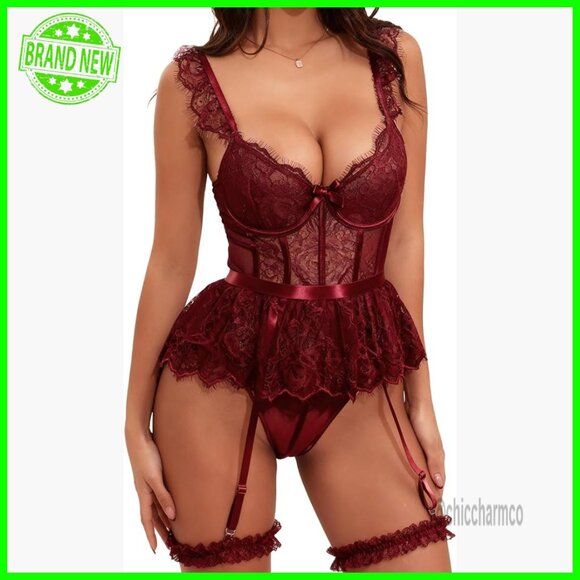 Other - Sexy Underwire Bodysuit with Detachable Skirt & Garter, Stretch Polyester, S-2XL